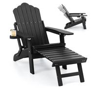 Patio Adirondack Chair All-Weather Lounge Chair w/Retractable Footrest COSTWAY Black One Size