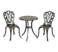 Patio Bistro Set Bronze Tone Aluminium 3pc Table & 2 Chairs Dia60x66Hcm Floral.