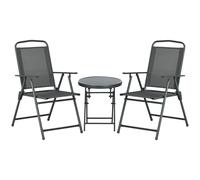 Patio Bistro Set Dark Grey Steel & Tempered Glass 53.5x64x93cm Foldable Compact
