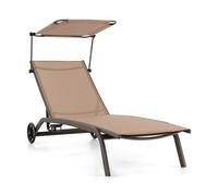 Patio Chaise Lounge Chair Heavy-Duty w/6-Level Canopy Cupholder&Wheels