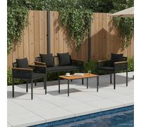 4 Piece Black Poly Rattan Outdoor Furniture Set with Cushions