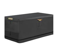 Patio Deck Box Cover with 5.2M Windproof Buckle Strap, Heavy Duty 600D Oxford Outdoor Garden Storage Box Cover with Waterproof Zipper and 2 Reflective Strips, 1 Reflective Handle (63x30x28in)