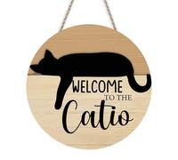 Patio Decor "WELCOME TO THE Catio" Wooden Sign 12×12in Hanging Wall Decor, Suitable for Patio, Catio Outdoor & Indoor Decoration, Farmhouse Cozy Style