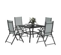 Outsunny 5-Piece Outdoor Garden Dining Set: Folding Chairs & Square Metal-Top Table, Grey