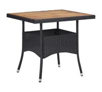 Patio Dining Table 80x80x75cm Black PE Rattan Steel Weatherproof Acacia Top 4pc