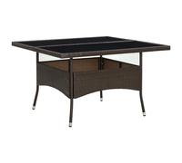 Patio Dining Table Brown 120x120x75cm PE Rattan Steel Frame Acacia Top 4-Seater