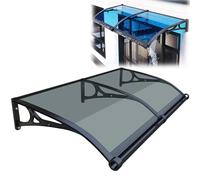 Patio Door Awning Canopy - 47x47in Polycarbonate Cover with Aluminum Brackets UV & Rain Protection Outdoor Shade for Front Doors Dark Gray 60cm-600cm Adjustable Size