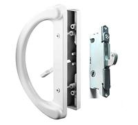 Patio Door Handle Set + Mortise Lock 45° Perfect Replacement for Sliding Glass Door Fits 3-15/16” Screw Hole Spacing, Non-keyed with Mortise Latch Locks,White Diecast,Reversible Design(Non-Handed)
