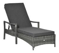 Patio Dual Rattan Wicker Single Sun Lounger w/ 4-Level Adjustable Headrest