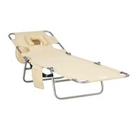 Patio Foldable Sun Lounger 5 Level Adjustable Reclining Chair Beige