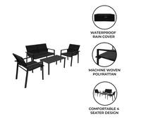 Patio Furniture Set Black Rattan 4 Piece Garden Table Chairs Sofa Indoor Outdoor