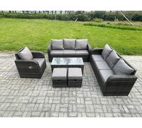 Patio Garden Furniture Sets Wicker 9 Seater Outdoor Rattan Furniture Sofa Sets with Rectangular Coffee Table Reclining Chair 2 Small Footstools Fimous Dark Grey One Size