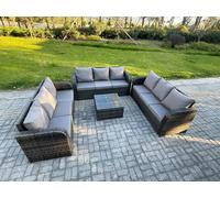 Patio Garden Furniture Sets Wicker 9 Seater Outdoor Rattan Furniture Sofa Sets with Square Coffee Table Fimous Dark Grey One Size