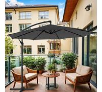 Patio Parasol, 3 m Cantilever Garden Umbrella with Base, Offset Banana Umbrella with Tilt, Grey