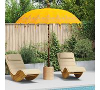 Patio Parasol Yellow Round Cotton Canopy 215x215x260cm Solid Wood Pole Handmade