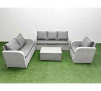 Patio PE Wicker 6 Seater Outdoor Rattan Furniture Sofa Sets with Rectangular Coffee Table Reclining Chair Loveseat Sofa 3 Seater Sofa Light Grey Fimous Light Grey One Size