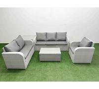Patio PE Wicker 6 Seater Outdoor Rattan Furniture Sofa Sets with Rectangular Coffee Table Reclining Chair Loveseat Sofa 3 Seater Sofa Side Table Light Fimous Light Grey One Size
