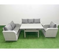 Patio PE Wicker 6 Seater Outdoor Rattan Furniture Sofa Sets with Rectangular Dining Table Reclining Chair Loveseat Sofa 3 Seater Sofa Light Grey Fimous Light Grey One Size