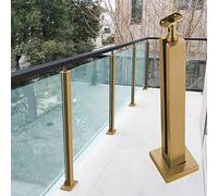 Patio Platform Glass Railing Post Systems Gold, Exterior Pool Stair Restaurant Glass Guardrail Clamp Balustrade Kit, Square Glass Fence Banister for 10mm-12mm Panel ( Color : Gold Middle Post , Size :
