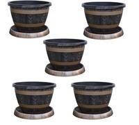 Patio pot with saucer for Plants Wooden Barrel Effect design Made of durable garden plastic 39cm Pot and Saucer by Thompson and Morgan (5)