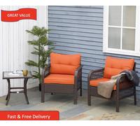 OUTSUNNY 3 Pieces Rattan Bistro Set with Tempered Glass Table Orange Outsunny Orange