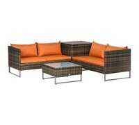 Patio Rattan Sofa Garden Furniture Set with Table Cushions 4Pcs