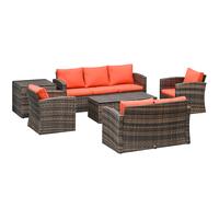 Outsunny 6 Piece Patio Rattan Sofa Set Conversation Furniture Orange, Orange