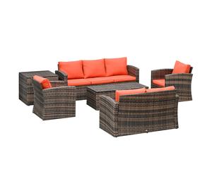 Patio Rattan Sofa Set 6PC Orange Cushions PE Rattan Steel 183x72x77cm Waterproof