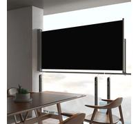 Patio Retractable Side Awning 60x300cm Black PU-Coated Polyester Privacy Screen