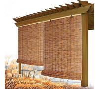 Patio Shades Roll Up Outdoor, Retro Bamboo Shades, Blackout Bamboo Roller Blinds, Cordless Bamboo Blinds Waterproof Bamboo Roman Shades for Home Porch(150 x 180CM)