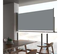 Patio Side Awning Grey Stand Brown PU UV Polyester Screen 60x300 cm Coated Iron