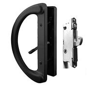 Patio Sliding Glass Door Handle Set with 45° Mortise Lock Suitable for Sliding Glass Patio Door Thickness from 1-1/2" to 1-3/4", Fits 3-15/16” Screw Hole Spacing, Reversible Design(Non-Handed), Black