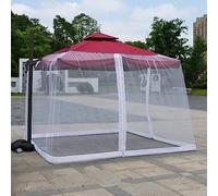 Patio Umbrella Mosquito Nets, Square Polyester Umbrella Netting with Zipper Door and Adjustable Rope, Fits 3m Patio Offset Parasol Umbrella Cantilever Hanging Parasol,White,300x300x230cm