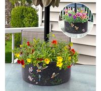 Patio Umbrella Planter 2 pcs Wrap Around Umbrella Planter with Umbrella Hole Half Round Flower Pot Black Outdoors with Drainage Holes（11.41 * 11.41 * 4.72inch） On Patio Table