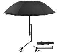 Patio Umbrellas with Adjustable Universal Clamp,Beach umbrella with 10 Sturdy Ribs,Manual Open & Close outdoor umbrella,Portable Umbrellas for Rain,Beach Chair,Golf Cart,Stroller (Black 49″/Type A)