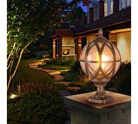 Patio Waterproof Pillar Lantern Lights, E27 Antique Post Cap Lights, Outdoor Round Light Metallic Lamp Post for Garden Lighting Balcony Decoration Indoor Wall Lights