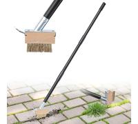Patio Weed Remover Tool & Moss Remover - 110cm Long Handle Weed Brush, Patio Weeding Tool with Joint Scraper for Driveways, Walkways, Paving Stones & Grout Cleaning