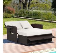 Patio Wicker Loveseat Sofa w/ Multipurpose Ottoman COSTWAY White One Size