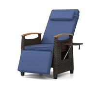 Patio Wicker Recliner Chair Rattan Lounger Adjustable Backrest COSTWAY Navy One Size