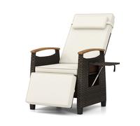 Patio Wicker Recliner Chair Rattan Lounger Adjustable Backrest COSTWAY White One Size
