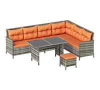 Patio wicker Sofa Set Rattan Chair Furniture, Orange 6 PCs