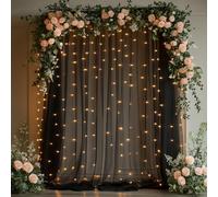 Patioman 10x8ft Black Tulle Backdrop Curtain with String Lights, Wrinkle-Free Sheer Wedding Backdrop for Birthday Parties, Baby Showers, Bridal Showers, Photo Shoots and Home Decorations, Black