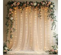 Patioman 10x8ft Champagne Tulle Backdrop Curtain with String Lights, Wrinkle-Free Sheer Wedding Backdrop for Birthday Parties, Baby Shower, Bridal Shower, Photo Shoots and Home Decorations, Champagne
