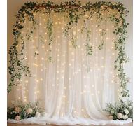 Patioman 10x8ft White Tulle Backdrop Curtain with Lights, Wrinkle-Free Sheer Wedding Backdrop for Birthday Parties, Baby Showers, Bridal Showers, Photo Shoots and Home Decorations, White