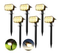 PATIOPIA Solar Spot Lights Outdoor Garden, 63 LED Solar Powered SpotLights, 3 Modes, IP65 Waterproof Garden UpLighters for Yard Pathway Patio Driveway (6 Pack,Warm White)