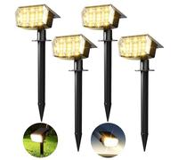 PATIOPIA Solar Spot Lights Outdoor Garden, 63 LED Solar Powered SpotLights, 3 Modes, IP65 Waterproof Garden UpLighters for Yard Pathway Patio Driveway (4 Pack,Warm White)
