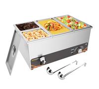 PATIOZA Commercial Bain Marie 4 Pan Food Warmer,1500W Stainless Steel Electric Buffet Server with Drain Tap & Soup Spoons Temperature Control 30-85°C for Parties and Catering