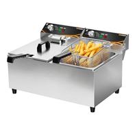 PATIOZA Commercial Deep Fryer 2x3000W,Electric Deep Fat Fryer 2x8L with Double Basket & Lid,Stainless Steel Double Fryer Fast Heating Temperature 60°C-200°C for Home and Commercial Use