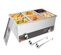 PATIOZA Commercial Food Warmer 1500W, 6 Pan Bain Marie Stainless Steel Buffet Server Adjustable Thermostat 30-85°C for Catering, Buffets, Parties