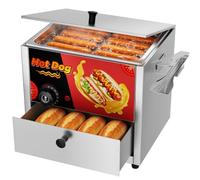 PATIOZA Hot Dog Steamer 600W Stainless Steel Dual Tier Sausage & Bun Warmer